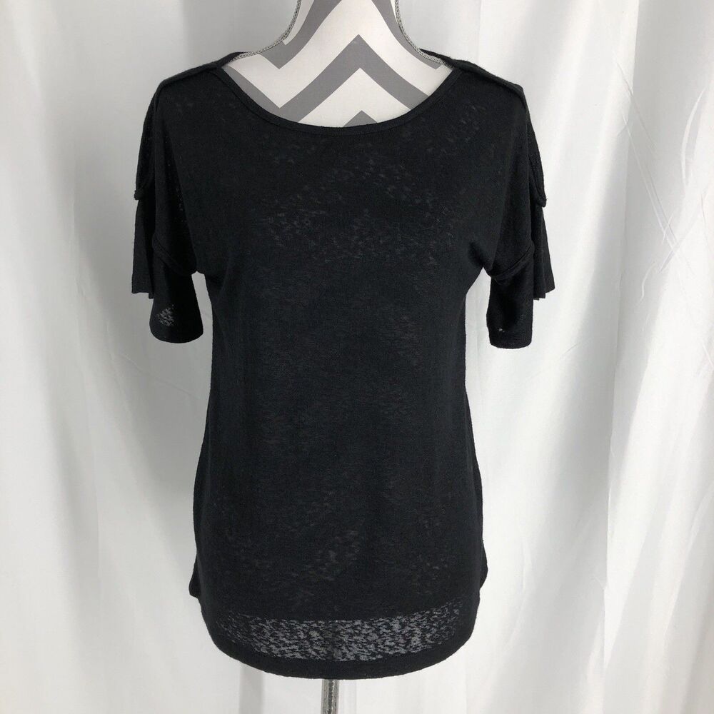 Bobeau Ella Flutter Sleeve Scoop Black Shirt blouse top short sleeve XS